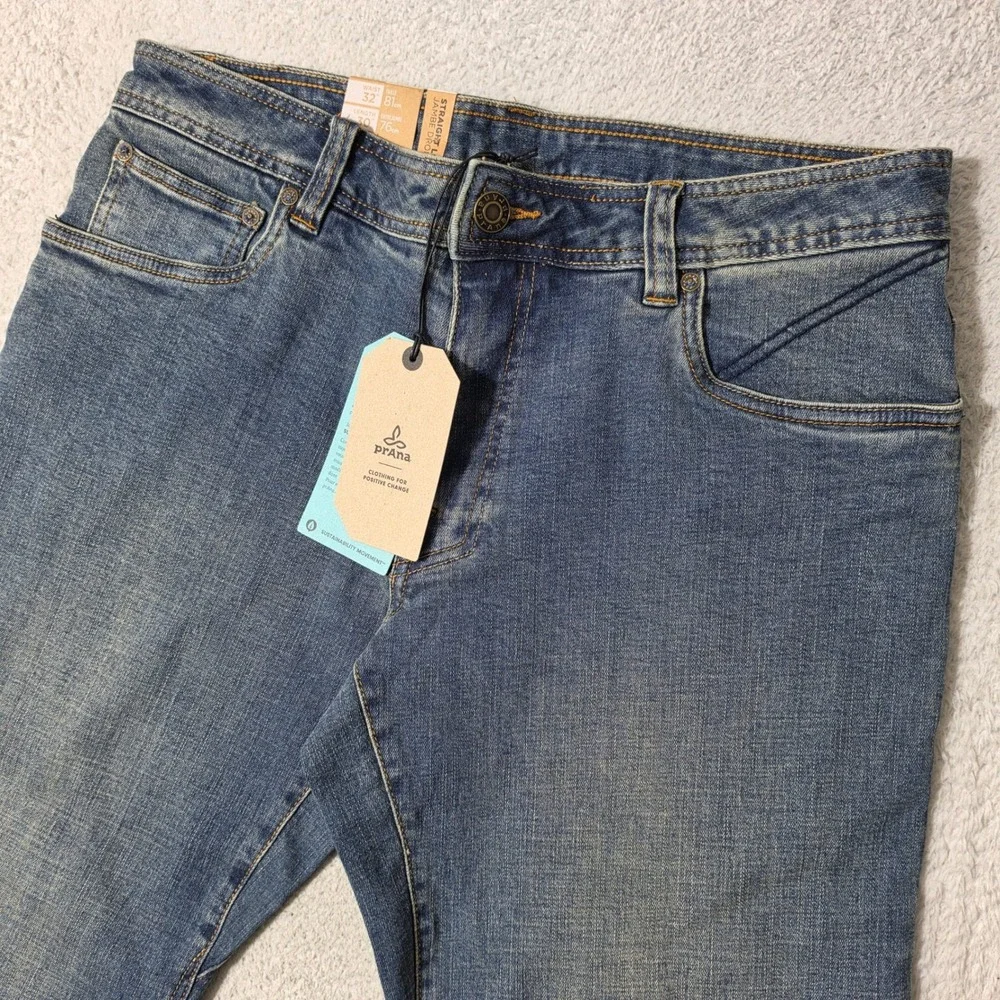 NEW! Prana Axiom Jeans Mens 32/30‎ Antique Stone Wash Stretch Straight Leg Denim